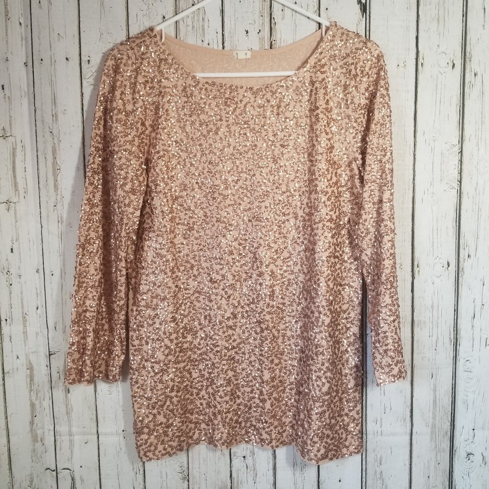 J Crew Sequin Front Long Sleeve top blouse shirt 